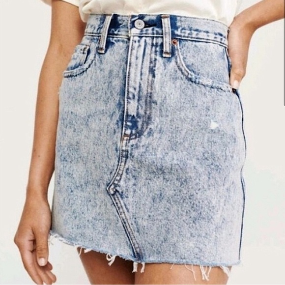 ABERCROMBIE & FITCH • Acid Stone Wash Natural Rise Denim Skirt Raw Hem Size 25 - Picture 16 of 16